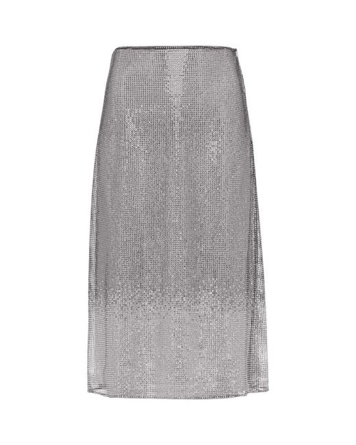 Prada Crystal-Embellished Mesh Midi Skirt