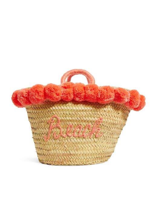 bonita Medium Pom-Pom Beach Basket Bag
