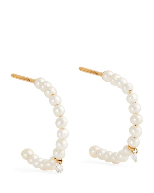 Persée Yellow Pearl and Diamond Hoop Earrings