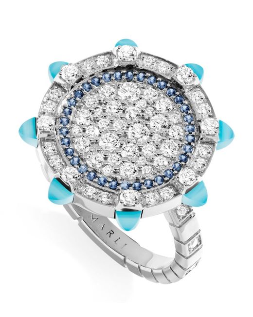 Marli New York Gold Diamond Sapphire and Chalcedony Tip-Top Statement Ring