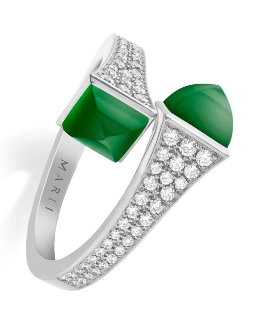 Marli New York Midi Gold Diamond and Green Agate Cleo Ring