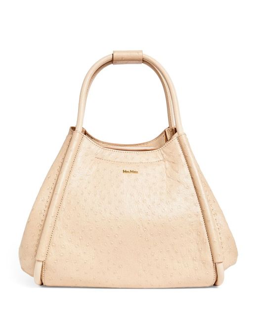 Max Mara Small Leather Ostrich-Embossed Marine Top-Handle Bag