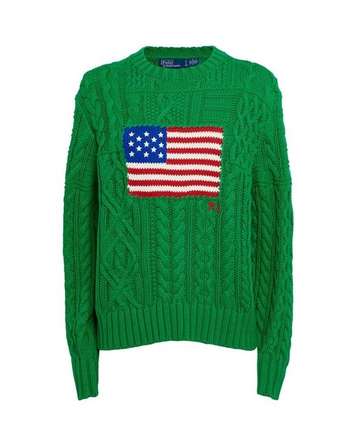Polo Ralph Lauren Aran-Knit American Flag Sweater