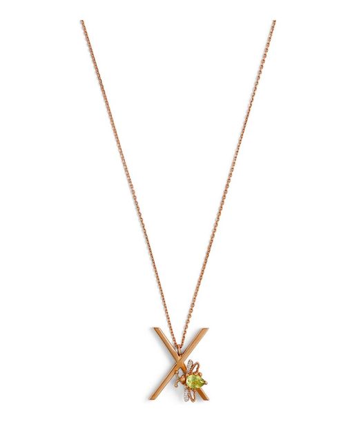 Bee Goddess Diamond and Peridot Letter X Necklace