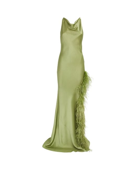 Lapointe Satin Feather-Trim Gown