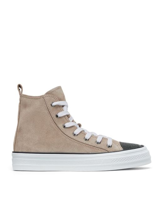 Brunello Cucinelli Suede Monili-Embellished High-Top Sneakers