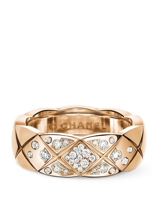 Chanel Small Gold And White Diamond Coco Crush Ring