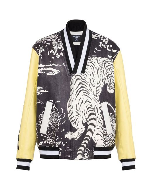 Balmain Leather Tiger Varsity Jacket