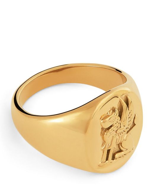 Nialaya Jewelry Plated Lion Crest Signet Ring