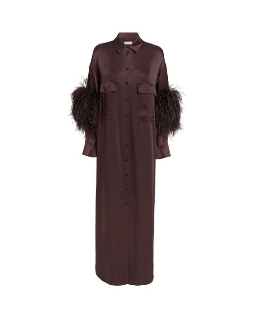Lapointe Satin Feather-Trim Shirt Dress