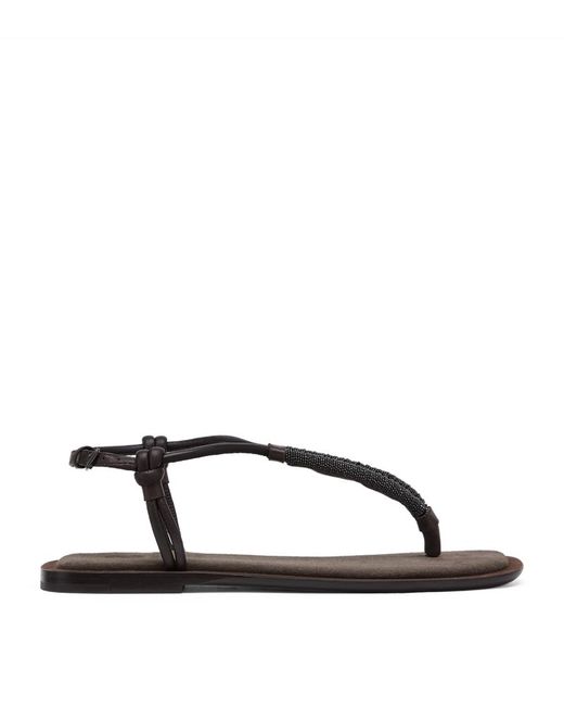 Brunello Cucinelli Leather Braided-Strap Flat Sandals