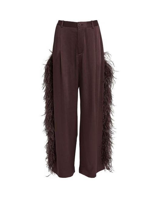 Lapointe Satin Feather-Trimmed Trousers