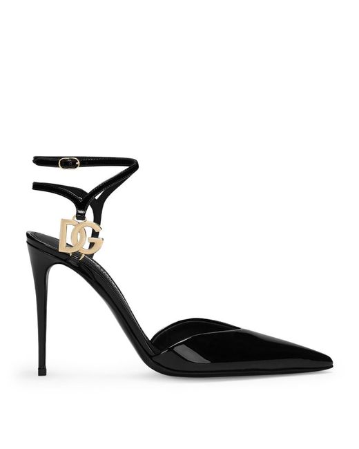 Dolce & Gabbana Patent Leather Logo-Detail Slingback Heels