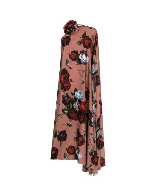 Dolce & Gabbana Silk-Blend Rose Asymmetric Dress