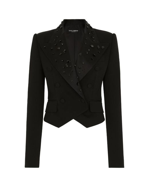 Dolce & Gabbana Virgin Wool-Blend Embellished Cropped Blazer