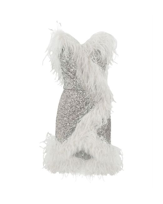 Dolce & Gabbana Sequin-Embellished Feather-Trim Mini Dress