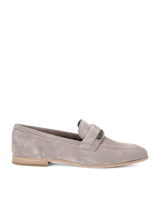 Brunello Cucinelli Suede Embellished Penny Loafers