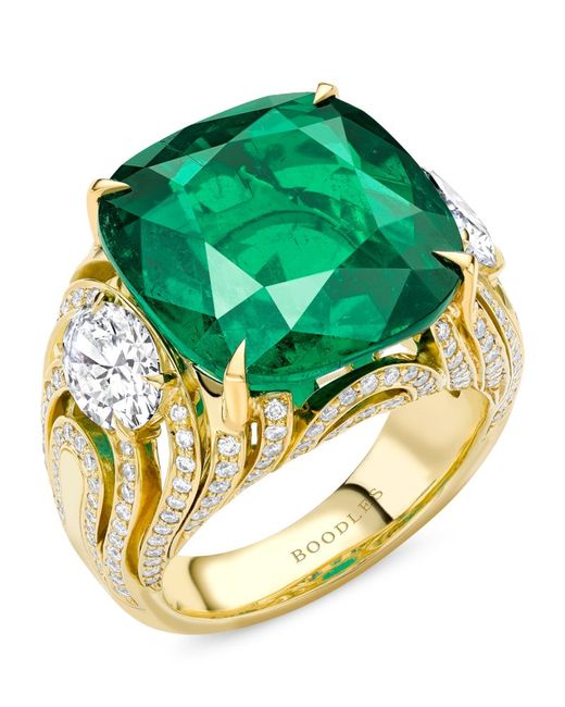 Boodles Yellow Gold Platinum Diamond And Emerald A Family Journey Ring