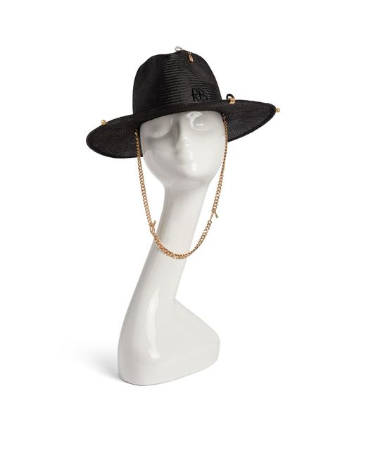 Ruslan Baginskiy Straw Fedora Hat With Chain Chin Strap