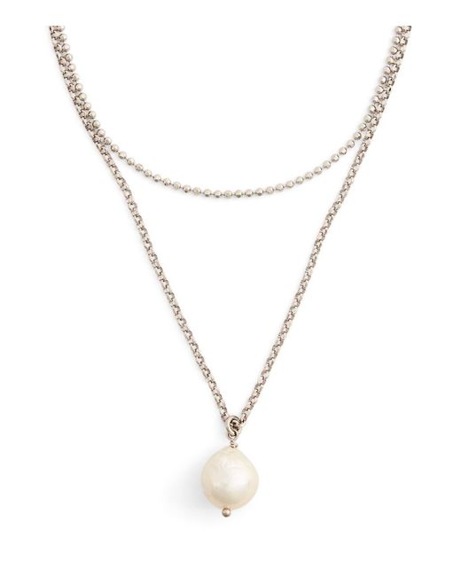 Giorgio Armani Sterling Silver And Pearl Chain Necklace