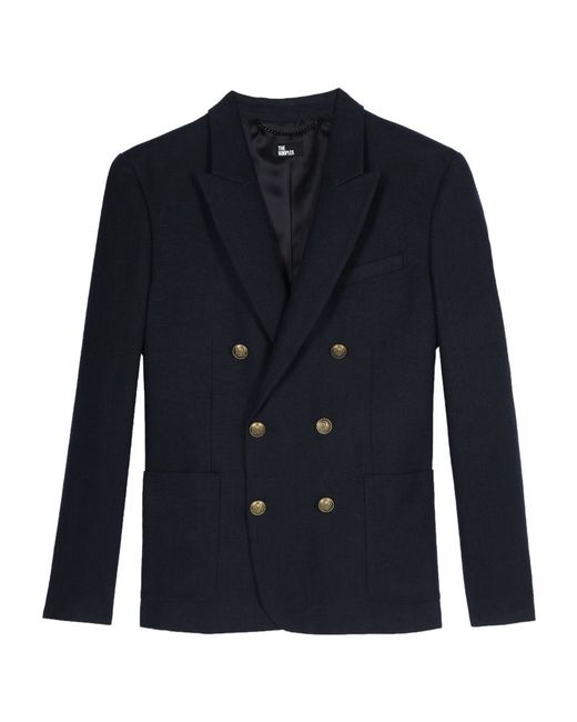 The Kooples Linen Double-Breasted Blazer