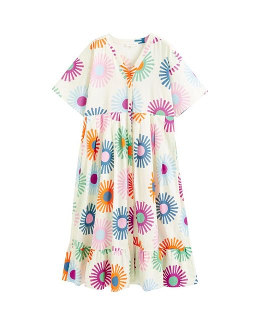 Chinti And Parker Cotton Floral Print V-Neck Dress