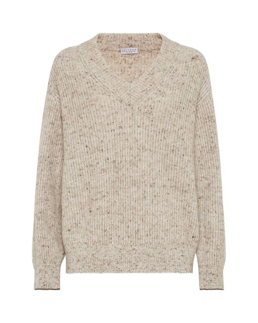 Brunello Cucinelli Wool-Mohair V-Neck Sweater