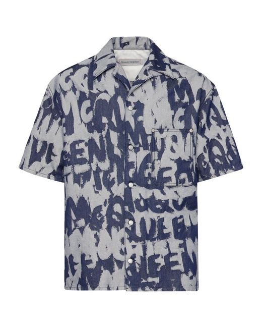 Alexander McQueen Denim All-Over Print Short-Sleeve Shirt