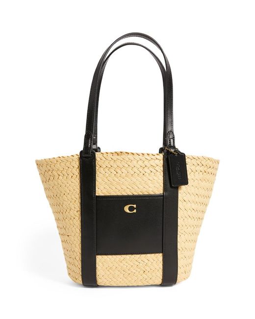 Coach Small Straw-Leather Basket Bag