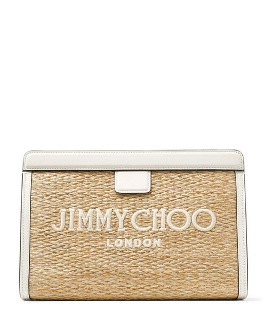 Jimmy Choo Raffia Leather-Trim Avenue Pouch
