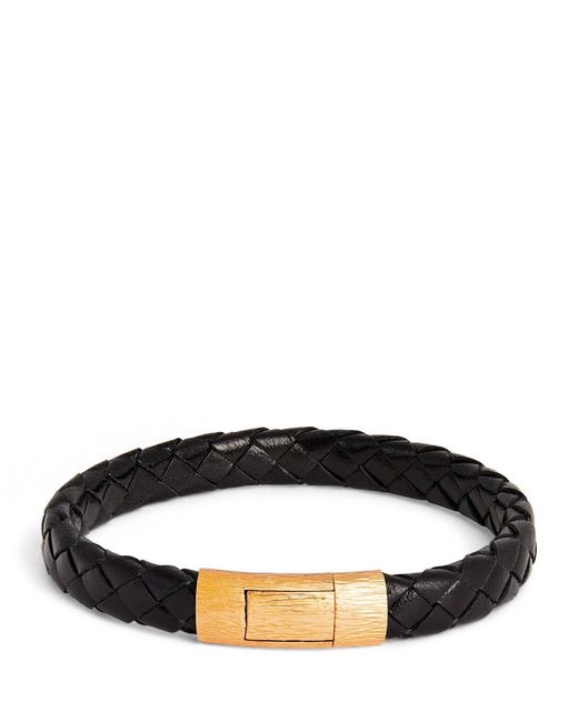 Tateossian Gold-Plated Leather Braided Bracelet