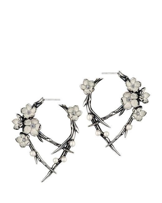 Shaun Leane Diamond And Pearl Cherry Blossom Hoop Earrings