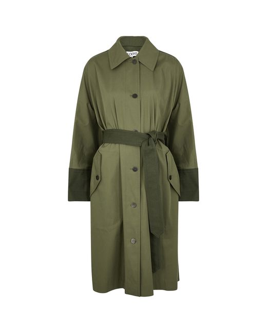 Loewe Army Green Panelled Cotton Trench Coat
