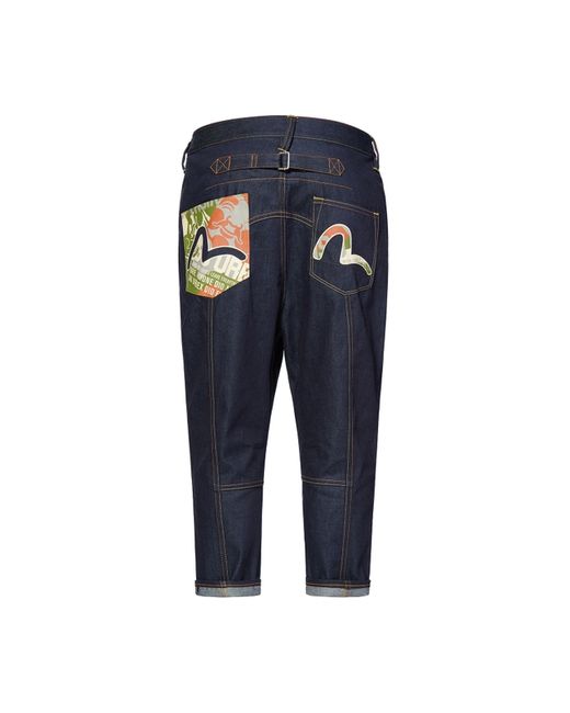 Evisu Godhead Camouflage Pocket And Seagull Printed Cropped Denim Jeans