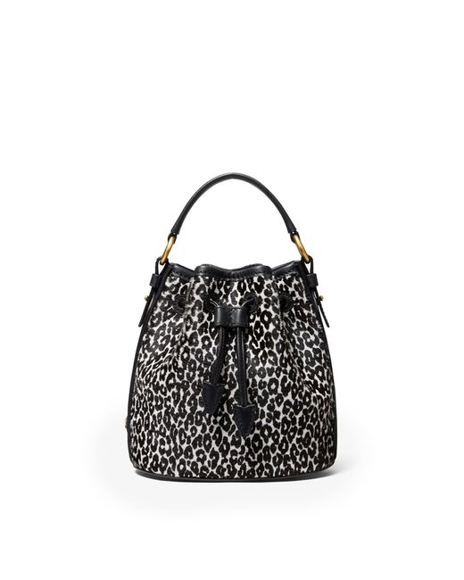 Michael Kors Collection Monogramme Small Leopard Print Calf Hair Bucket Bag