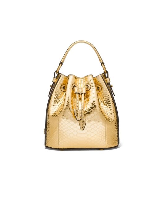 Michael Kors Collection Monogramme Small Metallic Python Embossed Leather Bucket Bag