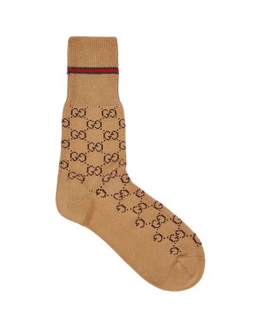 Gucci Brown GG-intarsia Cotton-blend Socks