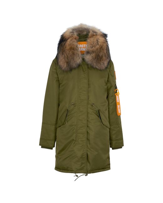 Arctic Army Army Green Fur-trimmed Padded Shell Parka