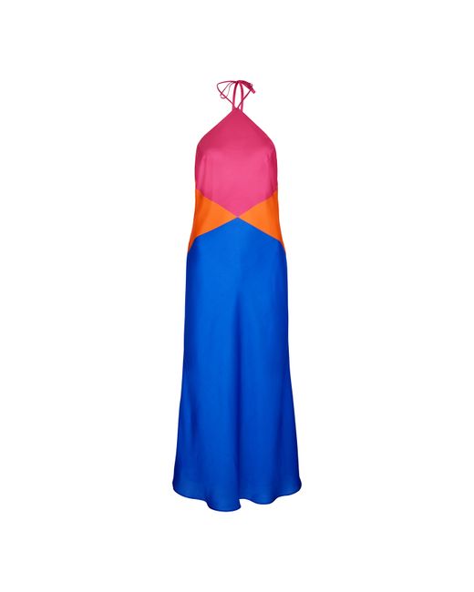 Olivia Rubin Cassie Colour-blocked Halterneck Satin Dress
