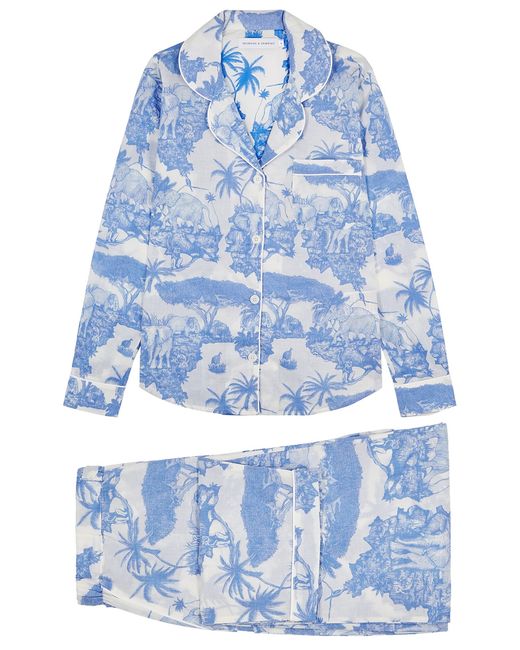Desmond & Dempsey Loxodonta Printed Cotton Pyjama set