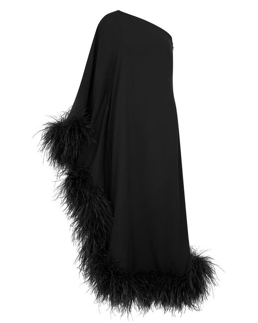 Taller Marmo Ubud One-shoulder Feather-trimmed Midi Dress
