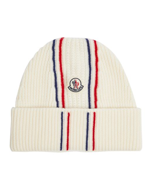 Moncler Striped Ribbed Wool Beanie