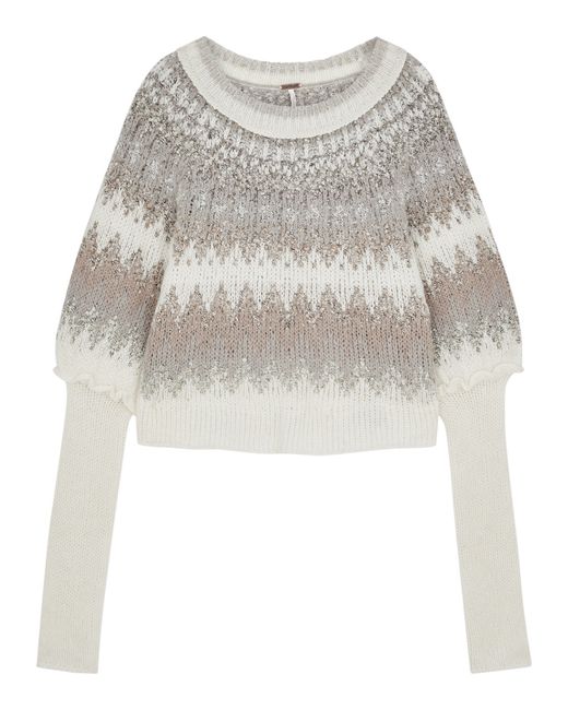 Free People Home For The Holidays Intarsia Knitted Jumper UK 8-10