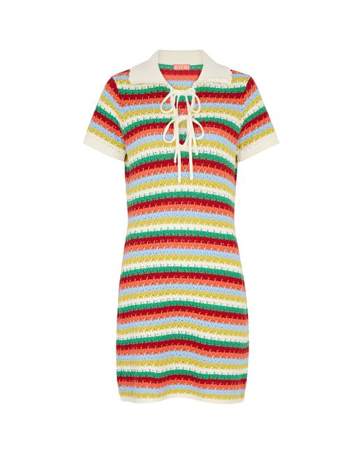 Kitri Ridley Striped Crochet-knit Mini Dress UK14