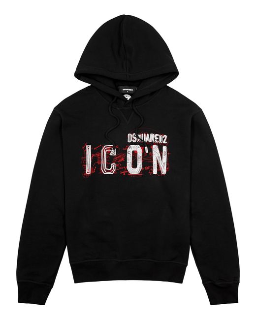 Dsquared2 Icon Scribble Printed Hooded Cotton Sweatshirt