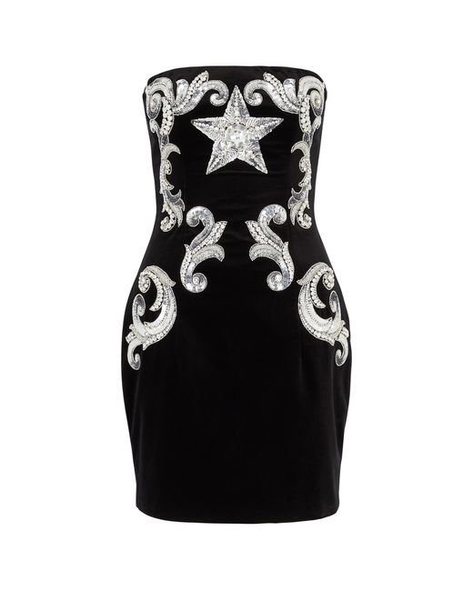 Balmain Crystal-embellished Strapless Velvet Mini Dress 36 UK8