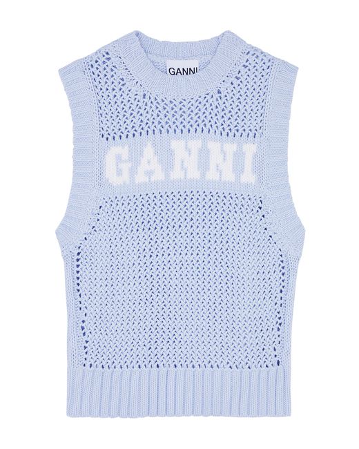 Ganni Logo-intarsia Cotton-blend Vest UK12