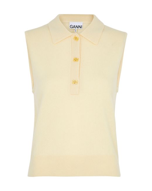 Ganni Wool and Cashmere-blend Polo top UK12