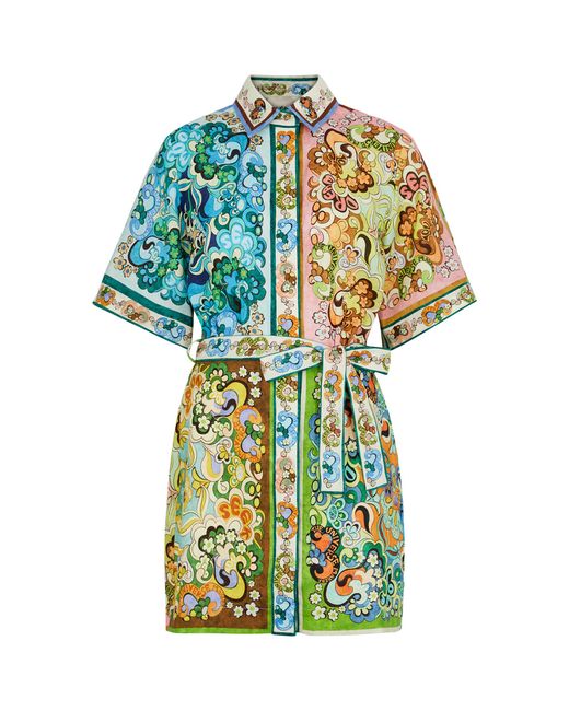 Alemais Dreamer Printed Linen Mini Shirt Dress 10 UK10