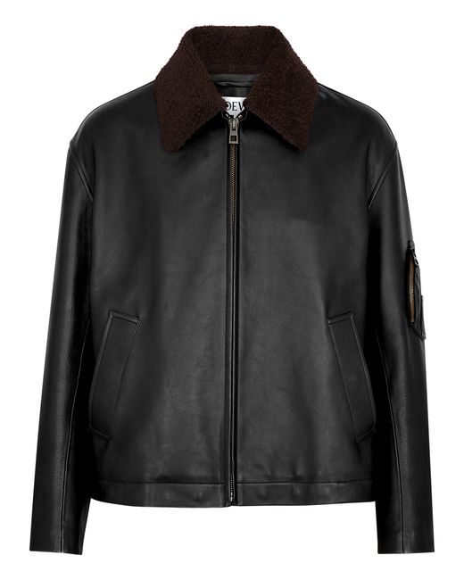 Loewe Shearling-trimmed Leather Bomber Jacket 50 IT50